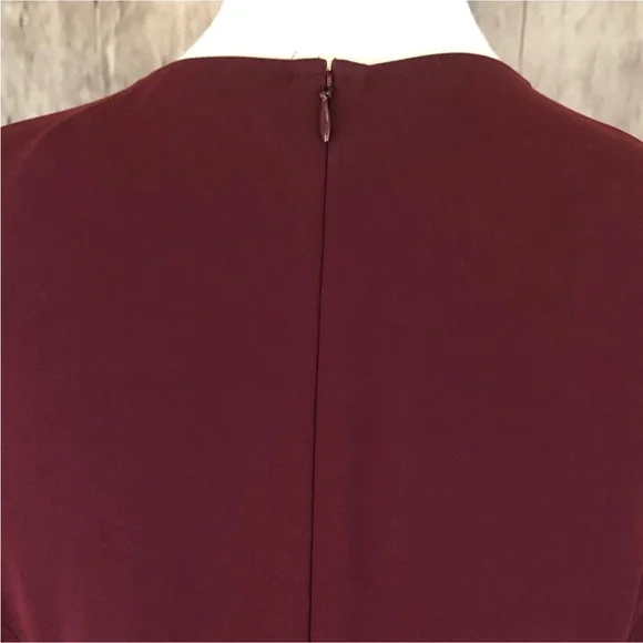 THEORY Modern Seamed Short Sleeve Jewel Neck Shift Dress in Deep Mulberry - Picture 8 of 14